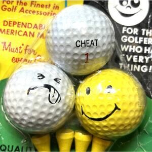 Vintage 1974 NOS Gag Ball Novelty Golf Set Smiley Face Balls And Tees